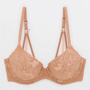 NWT Aerie 32DD Nude Sunnie Demi Push Up Bloom Lace Bra with lace in Toasty